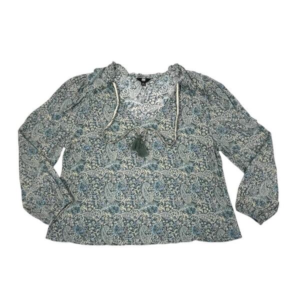 FRYE Floral Tassel Tie Gauze Blouse-Tunic Sz XL Country Cottage Cowgirl Boho Y2K - Picture 2 of 12